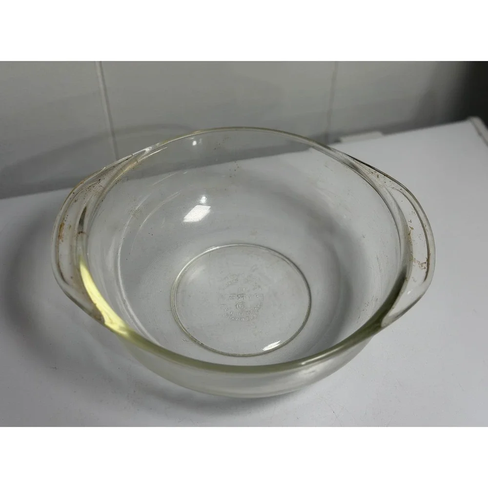 VTG Pyrex Casserole Dish Clear Glass Round 023 1 1/2 QT Ovenware Made In USA